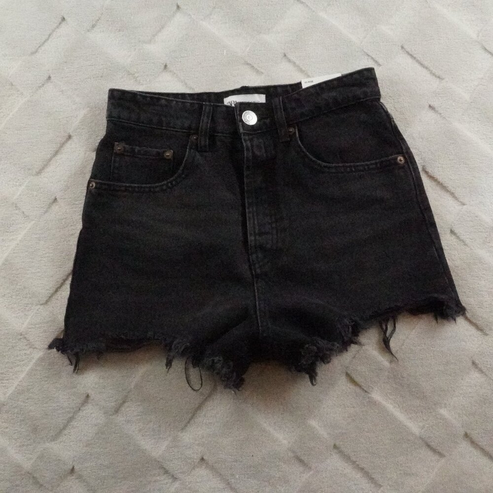 Zara High Waist Black Denim Shorts